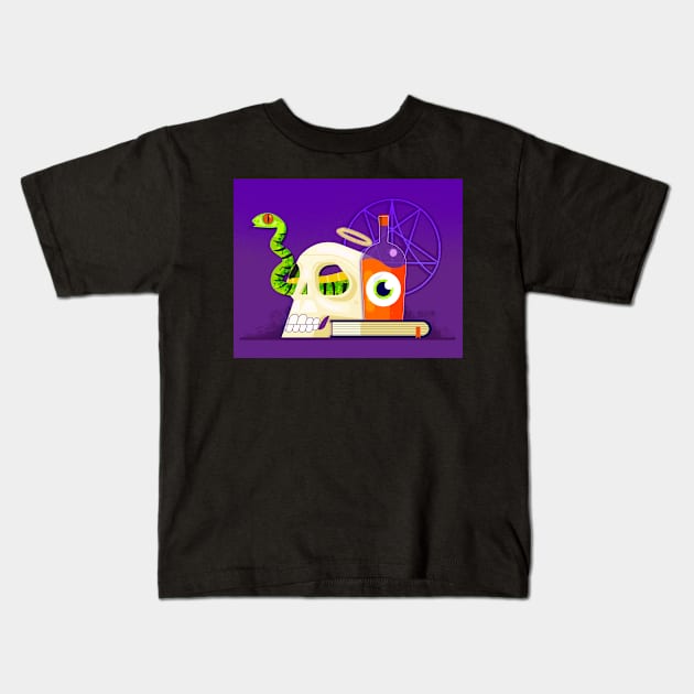 Skull and Snake Kids T-Shirt by jamesboast